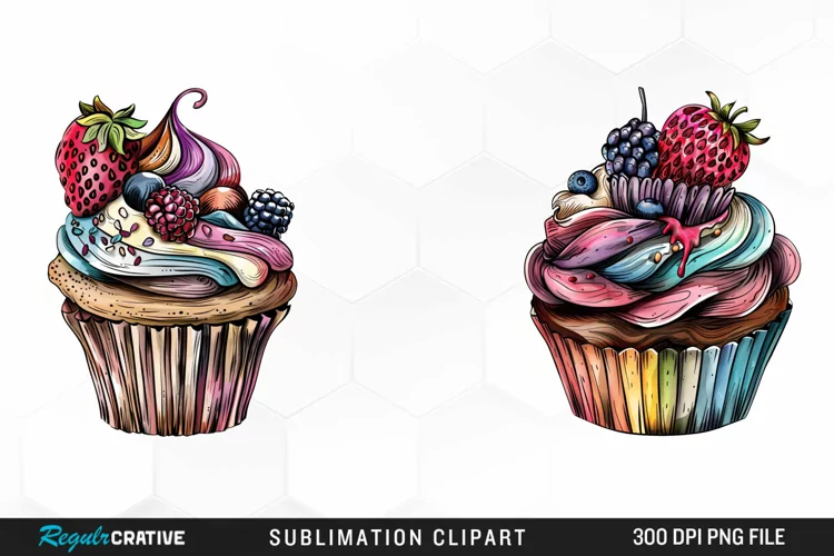 Watercolor Vintage Cupcake Graphics Clipart