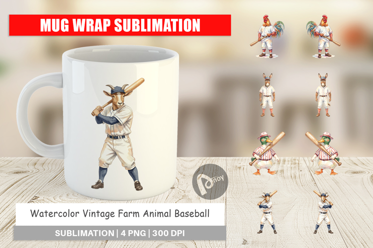 Vintage Farm Animal Baseball Mug Wrap