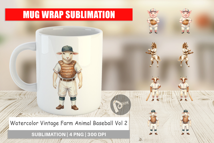 Vintage Farm Animal Baseball Mug Wrap