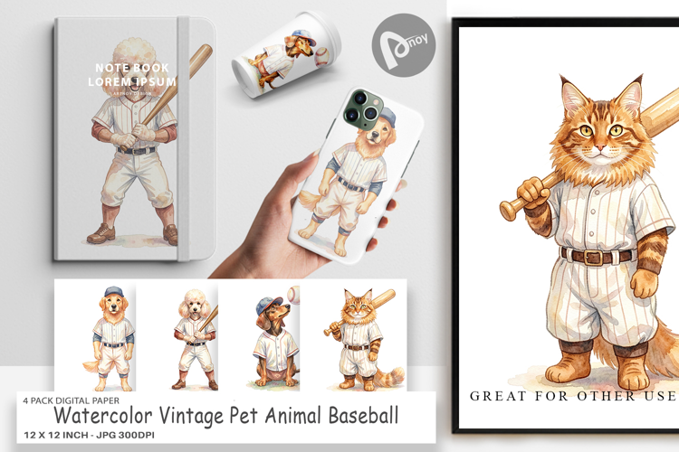 Pet Animal Baseball Digital Paper