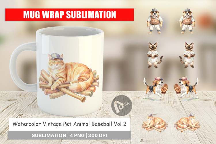 Vintage Pet Animal Baseball Mug Wrap