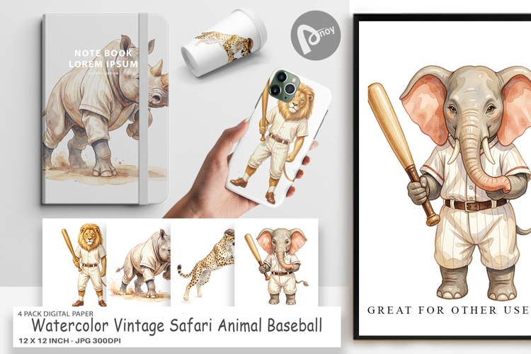 Safari Animal Baseball Digital Paper