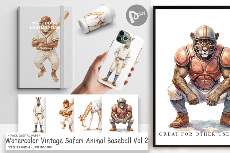 Safari Animal Baseball Digital Paper