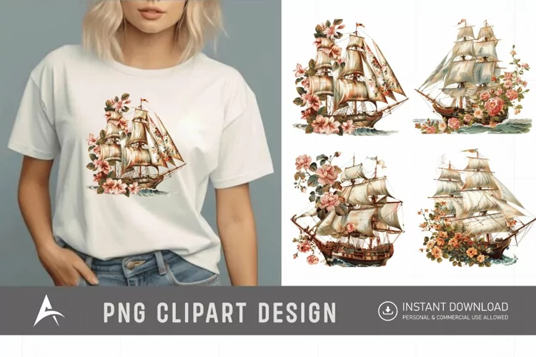 Watercolor Vintage Ship Clipart