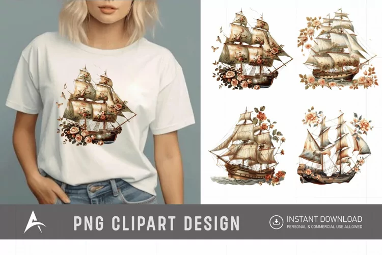 Watercolor Vintage Ship Clipart