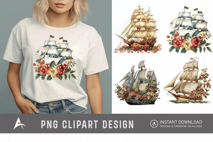 Watercolor Vintage Ship Clipart