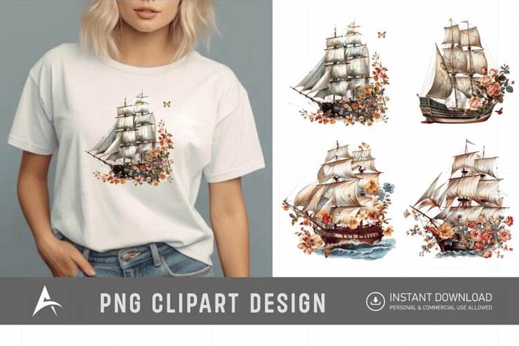 Watercolor Vintage Ship Clipart