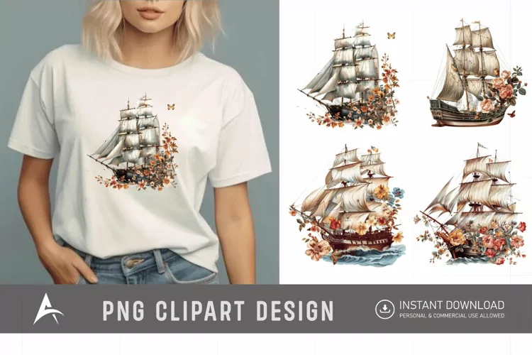 Watercolor Vintage Ship Clipart