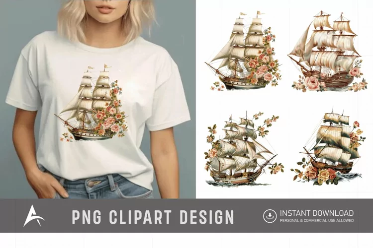 Watercolor Vintage Ship Clipart