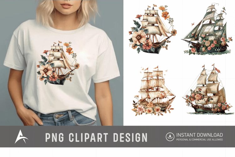 Watercolor Vintage Ship Clipart