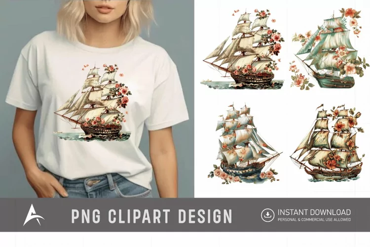 Watercolor Vintage Ship Clipart