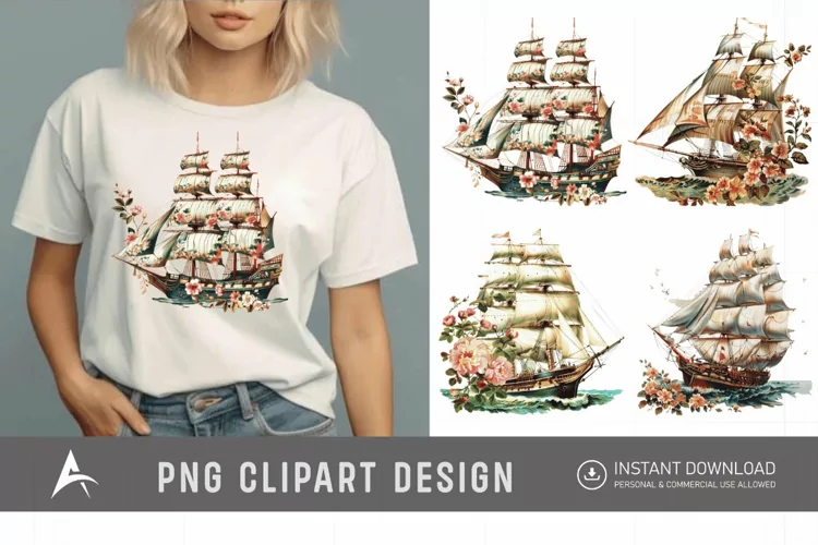 Watercolor Vintage Ship Clipart