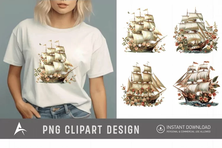 Watercolor Vintage Ship Clipart