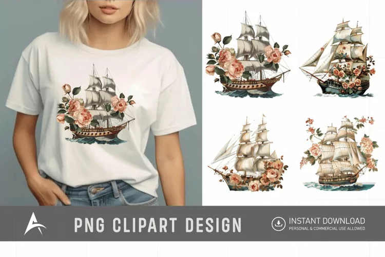 Watercolor Vintage Ship Clipart