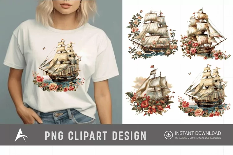 Watercolor Vintage Ship Clipart