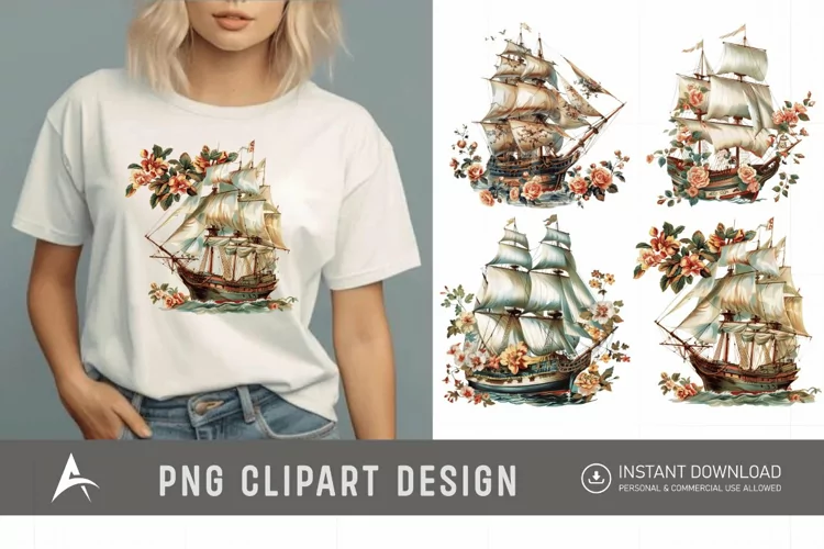 Watercolor Vintage Ship Clipart