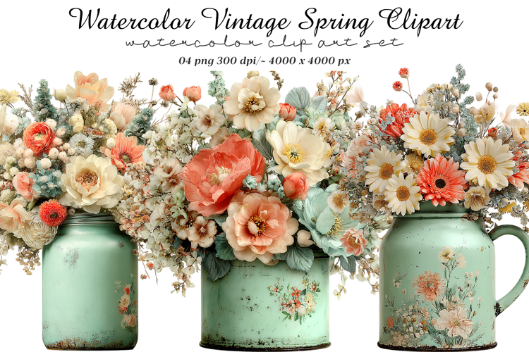 Watercolor Vintage Spring Clipart