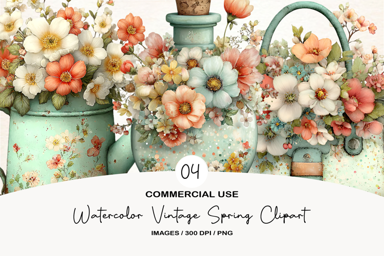 Watercolor Vintage Spring Clipart