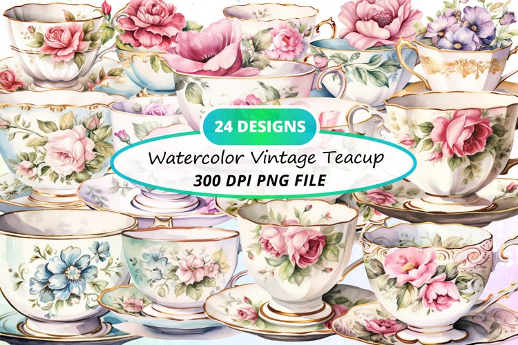 Teacup printable, Tea cup clip art, teacup graphic, home decor, scrapbooking teacup wall art,Watercolor Bundle,Commercial Use,Scrapbooking,Teacup Stack Clipart,Tea Party Clipart,Mint Teacup,Tea Time Clipart,Vintage Teacups,Watercolour Clipart,Flowers in T