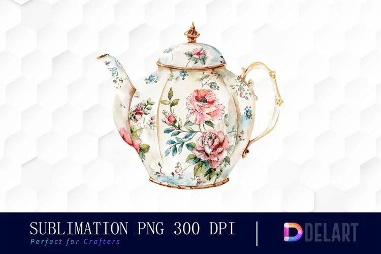 Vintage Teapot Sublimation PNG Clipart