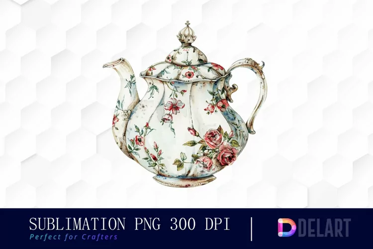 Vintage Teapot Sublimation PNG Clipart