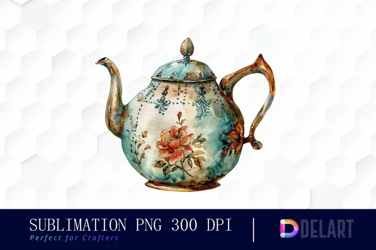 Vintage Teapot Sublimation PNG Clipart