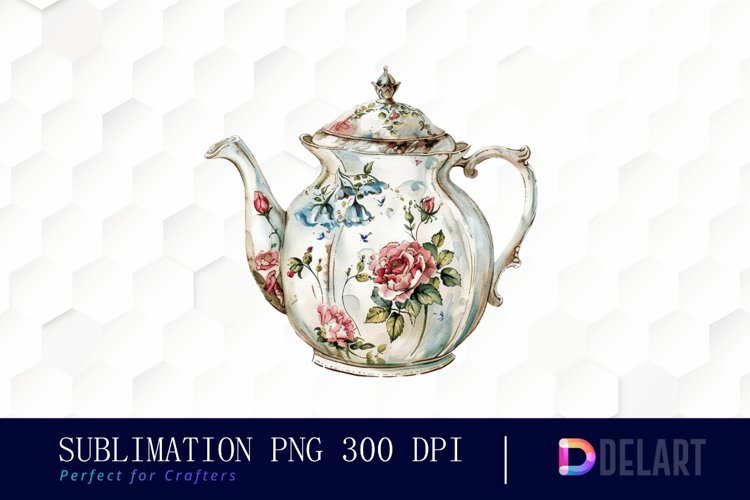 Vintage Teapot Watercolor Clipart example image 1
