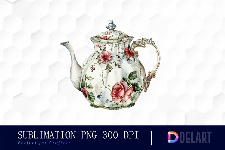 Vintage Teapot Sublimation PNG Clipart