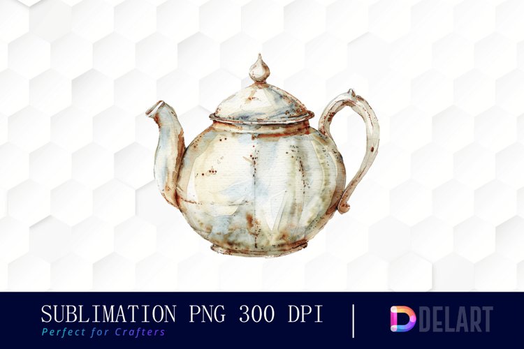 Vintage Teapot Watercolor Clipart example image 1