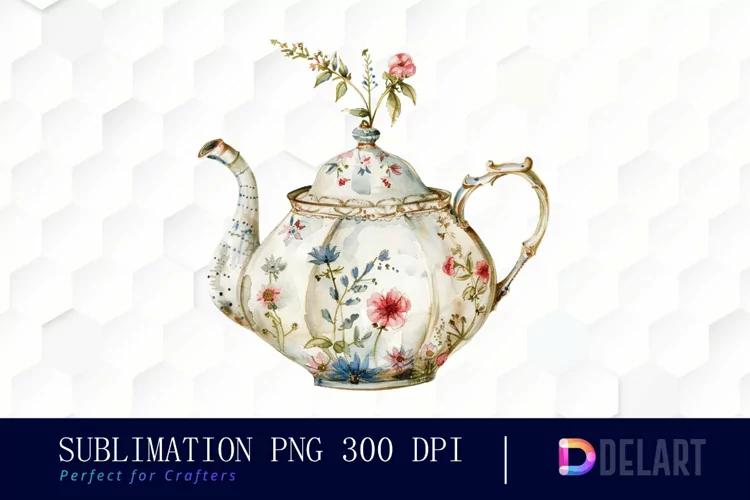 Vintage Teapot Sublimation PNG Clipart