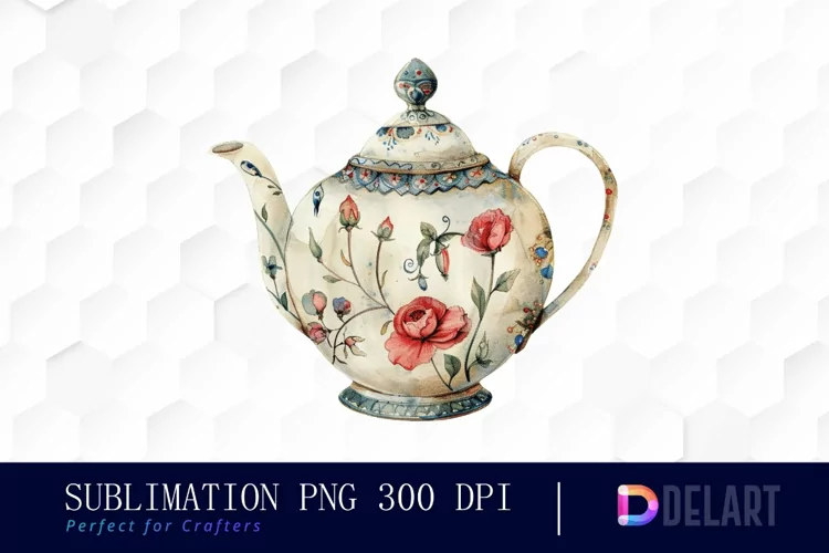 Vintage Teapot Sublimation PNG Clipart