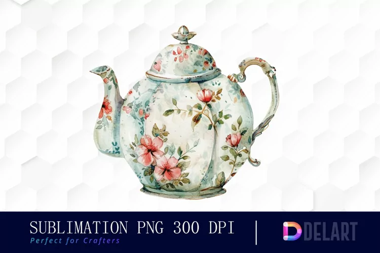 Vintage Teapot Sublimation PNG Clipart
