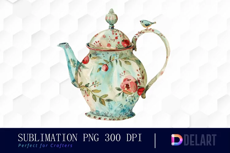 Vintage Teapot Sublimation PNG Clipart