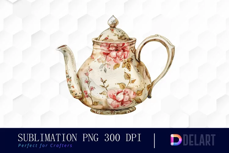 Vintage Teapot Watercolor Clipart