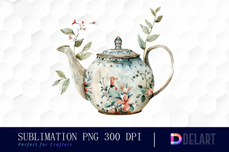 Vintage Teapot Watercolor Clipart