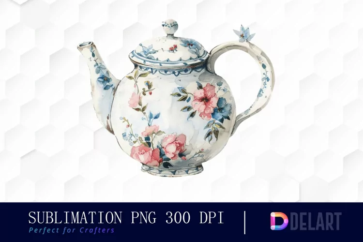 Vintage Teapot Sublimation PNG Clipart