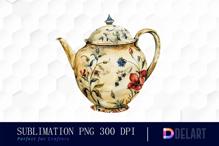 Vintage Teapot Watercolor Clipart