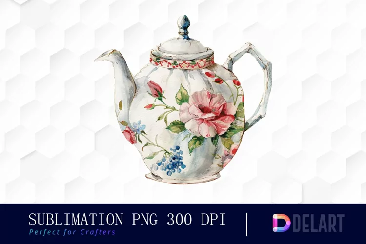 Vintage Teapot Sublimation PNG Clipart