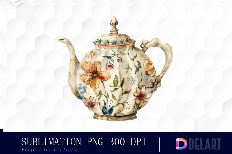 Vintage Teapot Sublimation PNG Clipart