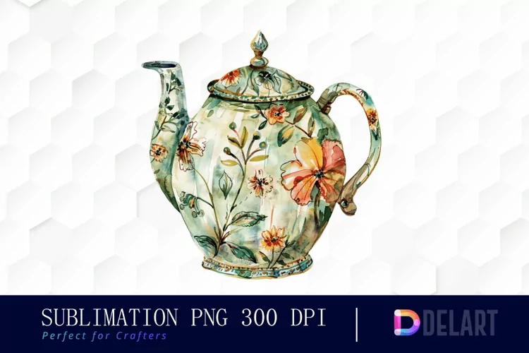 Vintage Teapot Sublimation PNG Clipart