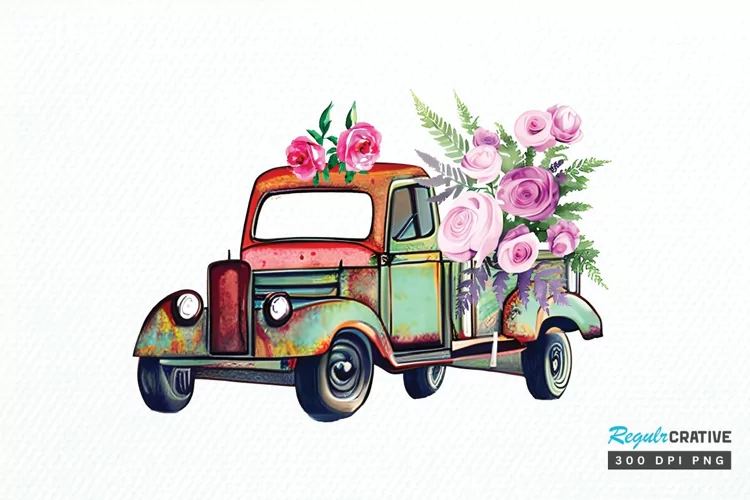 Watercolor Vintage Truck PNG Clipart