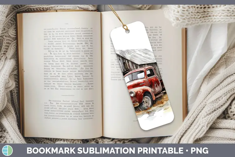 Watercolor Vintage Truck Bookmark Sublimation Printable Desi