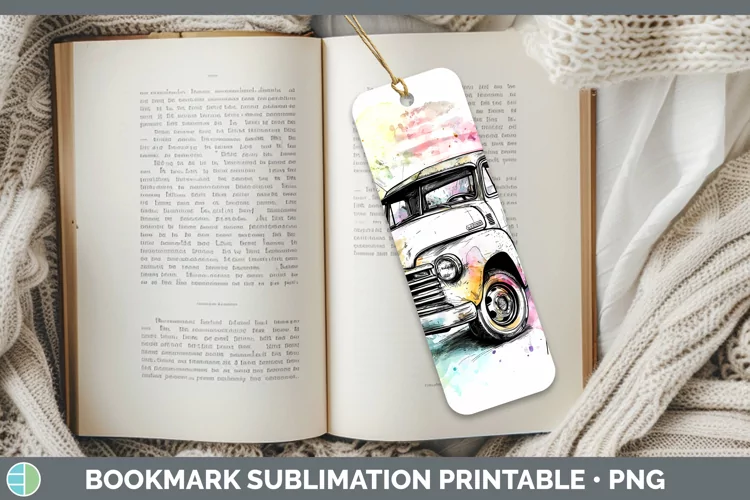 Watercolor Vintage Truck Bookmark Sublimation Printable Desi