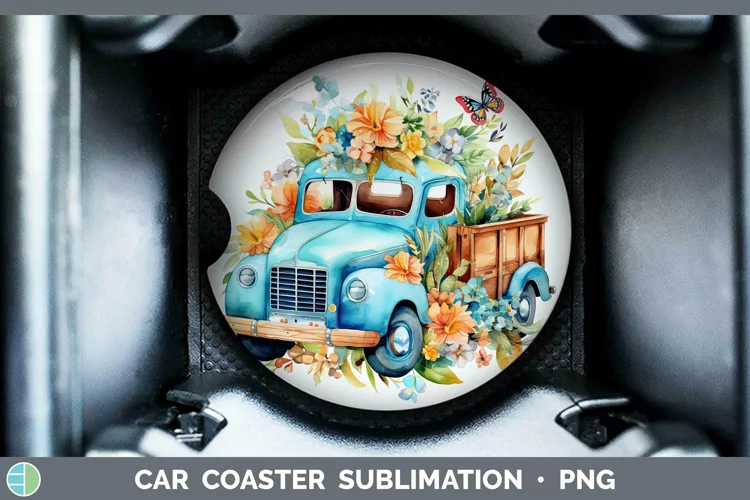 Watercolor Vintage Truck Car Coaster | Sublimation Coaster D