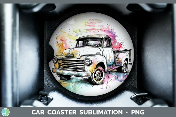 Watercolor Vintage Truck Car Coaster Sublimation Designs