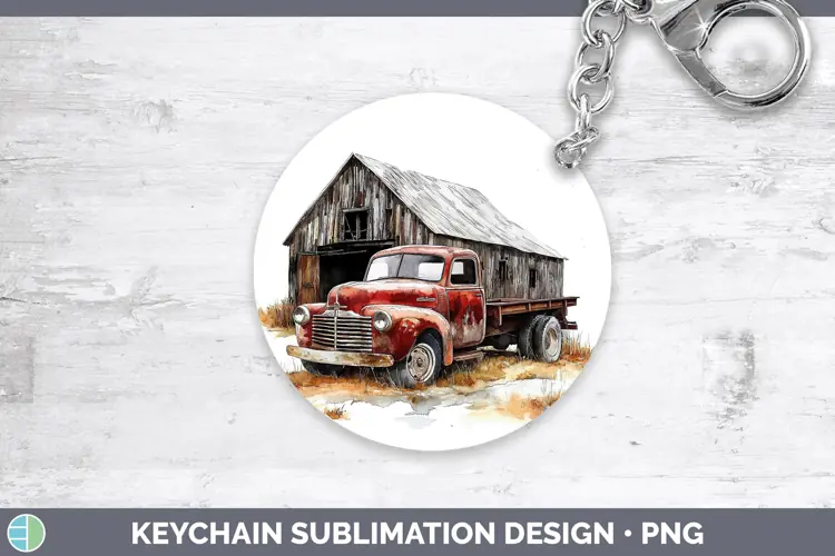 Watercolor Vintage Truck Keychain Sublimation Keyring Design