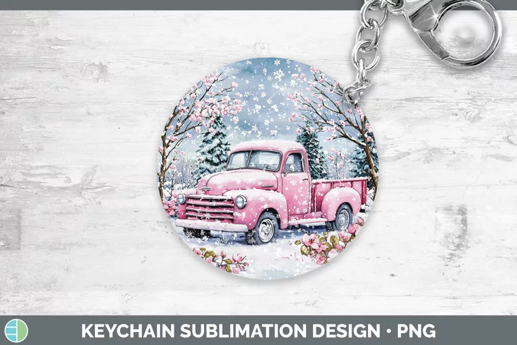 Watercolor Vintage Truck Keychain Sublimation Keyring Design