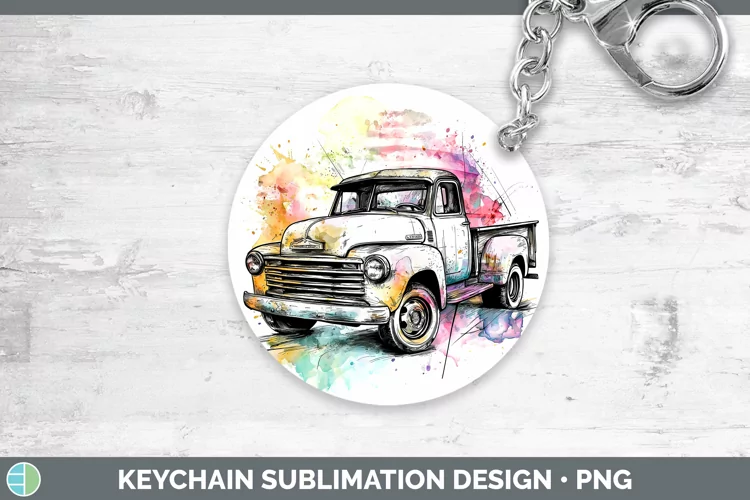 Watercolor Vintage Truck Keychain Sublimation Keyring Design