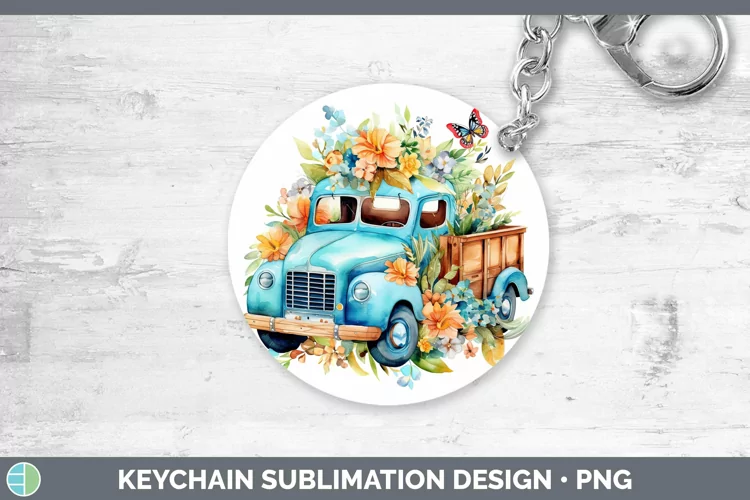 Watercolor Vintage Truck Keychain | Sublimation Keyring Desi