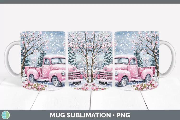 Watercolor Vintage Truck Mug Wrap Sublimation Coffee Cup Des